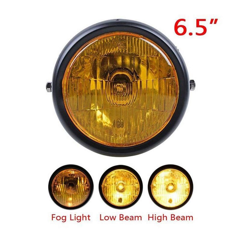 YIBO Vintage Motorcycle Headlight Cafe Racer Head Light Decorative Lights Modified Motorbiker Vintage Head Light With Grill Cover (Amber Lens) - Image 2
